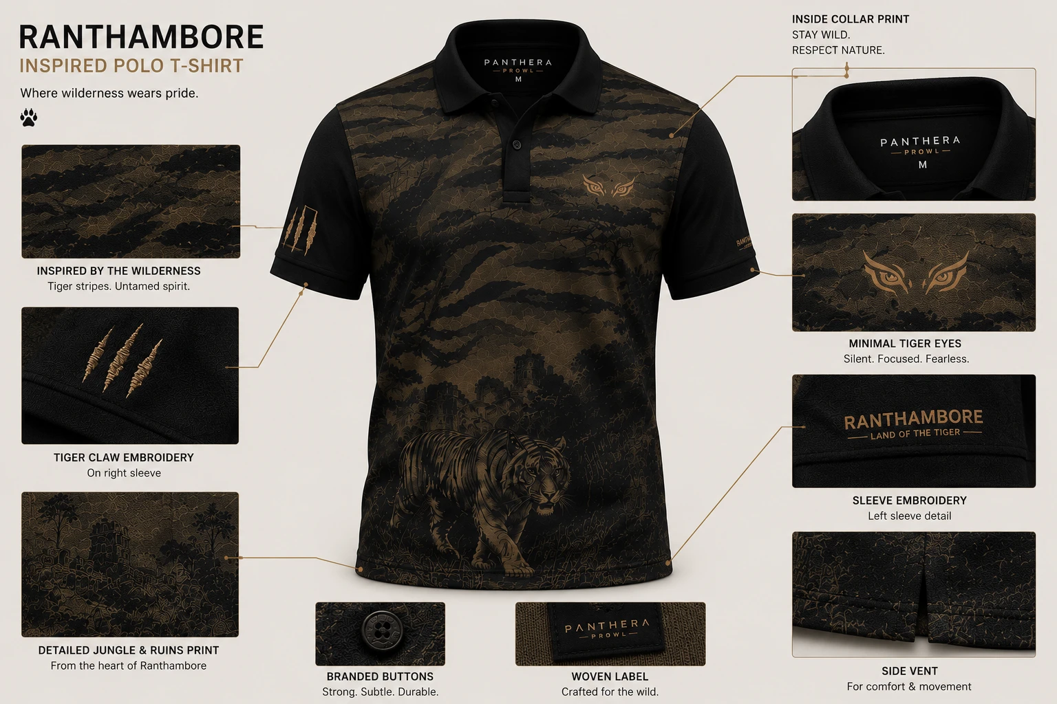 Ranthambore Inspired Polo T-Shirt - Blueprint